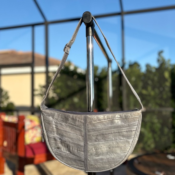 Vintage Genuine Eel Skin Leather Shoulder Bag | Grey | Good Condition | KOREA - Picture 3 of 12